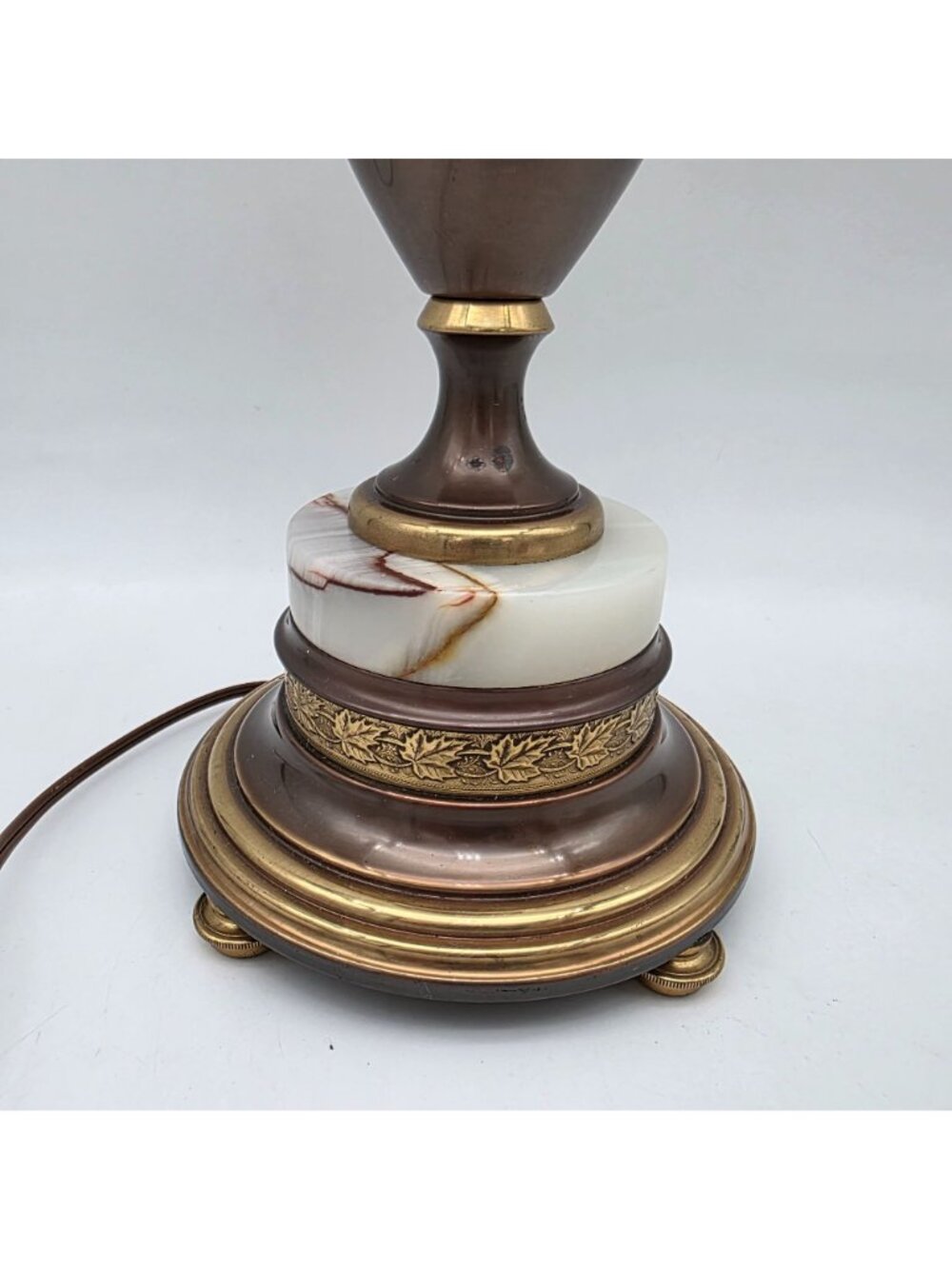 Mid Century Brass Marble Urn Torchiere Table Lamp Milk Glass Shade 25.5" - Picture 9 of 16